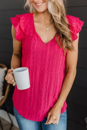Think Pink Ruffle Sleeve Top- Fuchsia