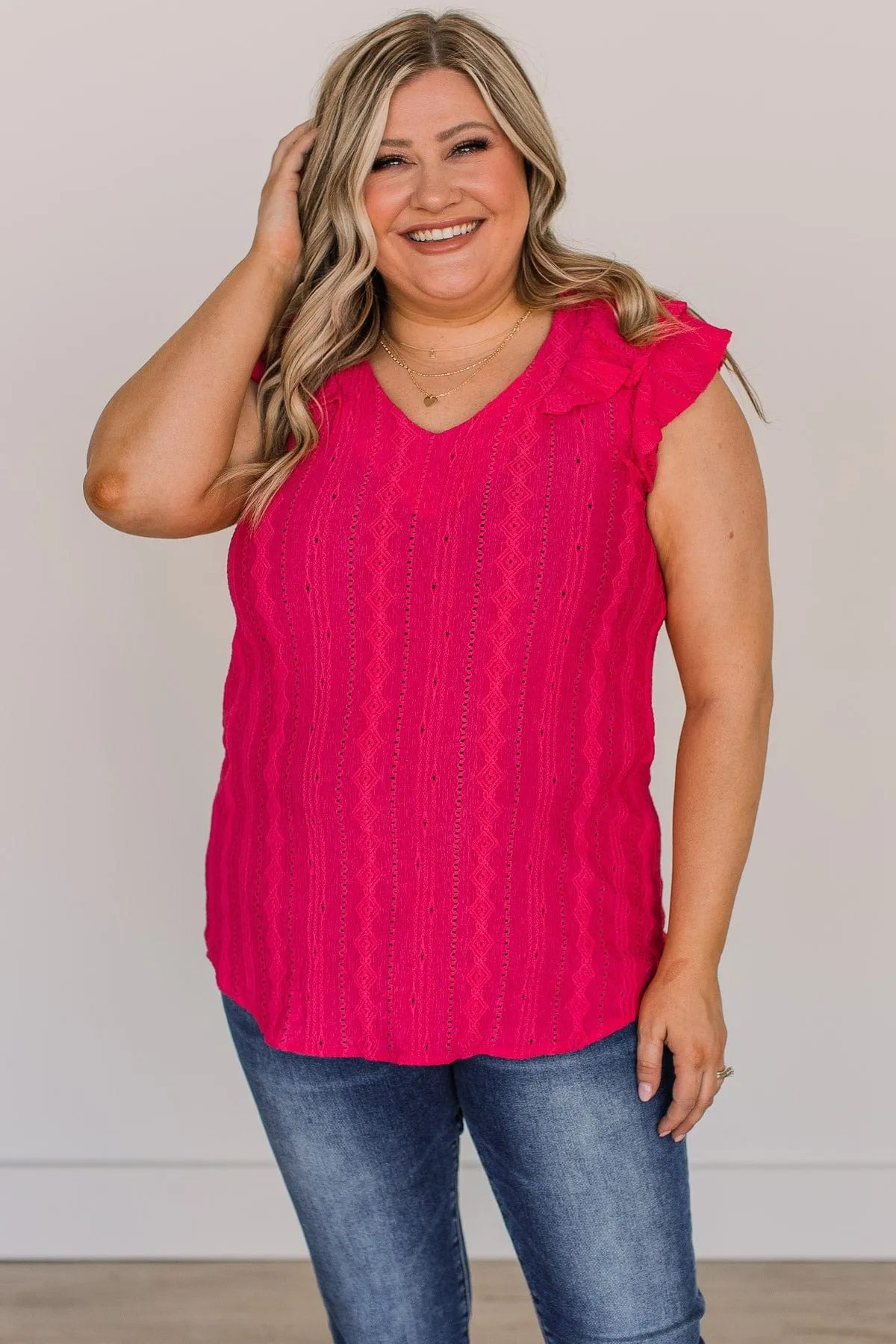 Think Pink Ruffle Sleeve Top- Fuchsia