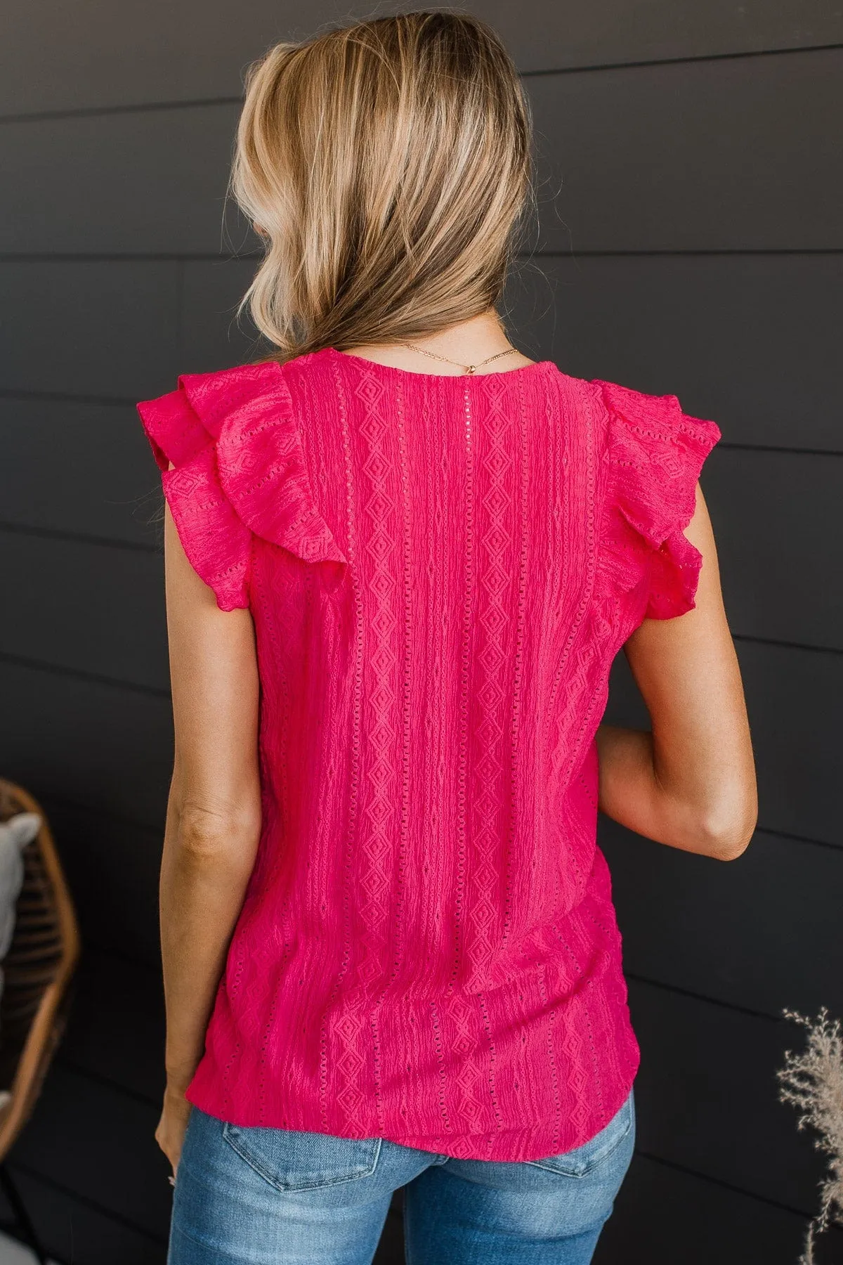 Think Pink Ruffle Sleeve Top- Fuchsia