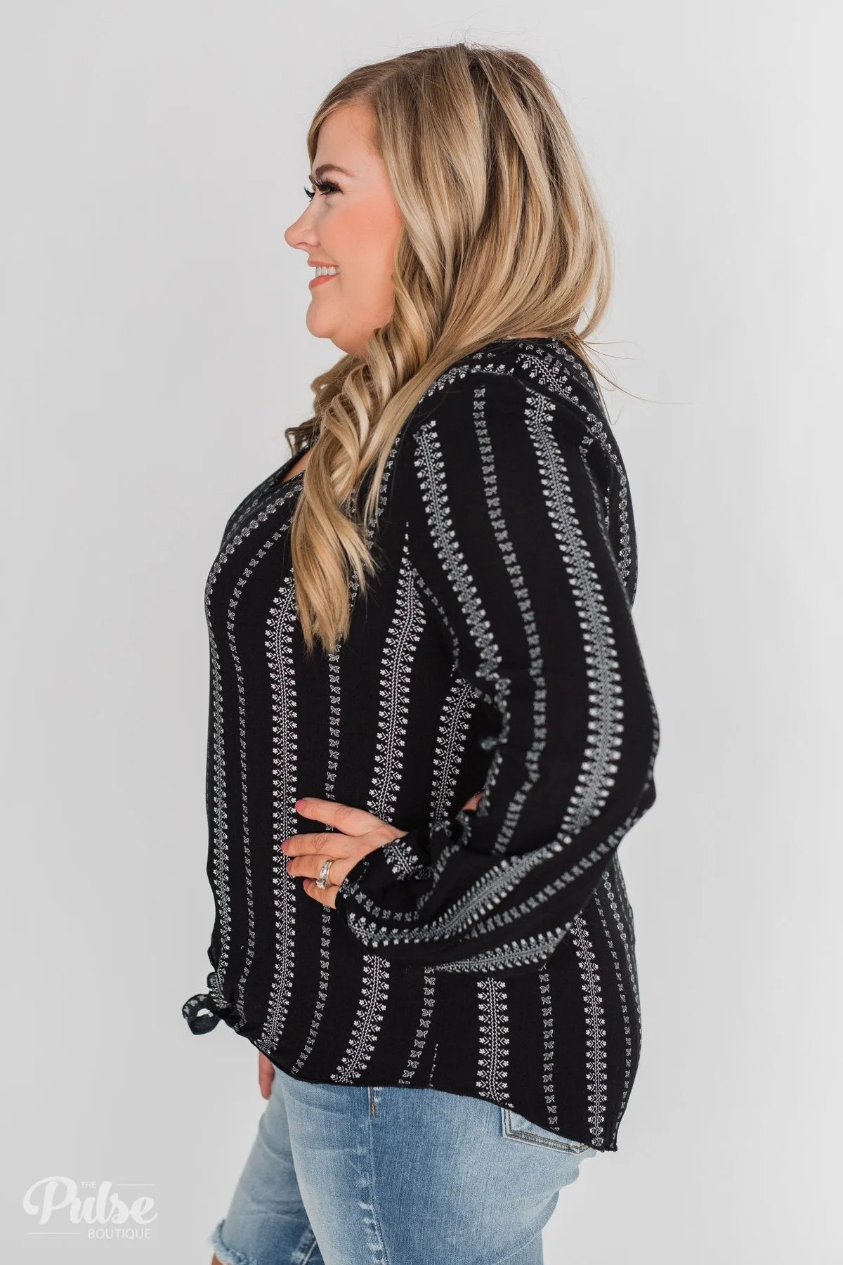 This Isn't Goodbye Front Knot Blouse- Black