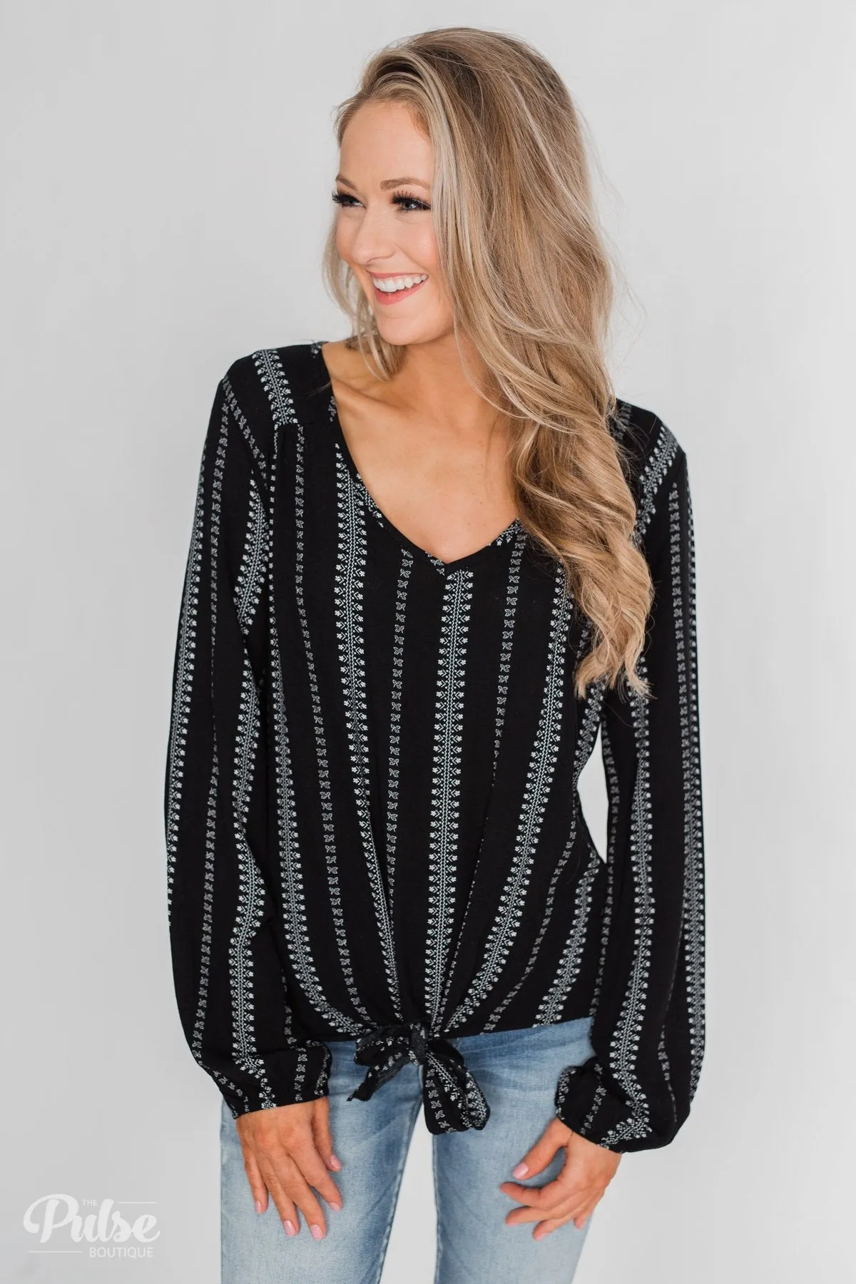 This Isn't Goodbye Front Knot Blouse- Black