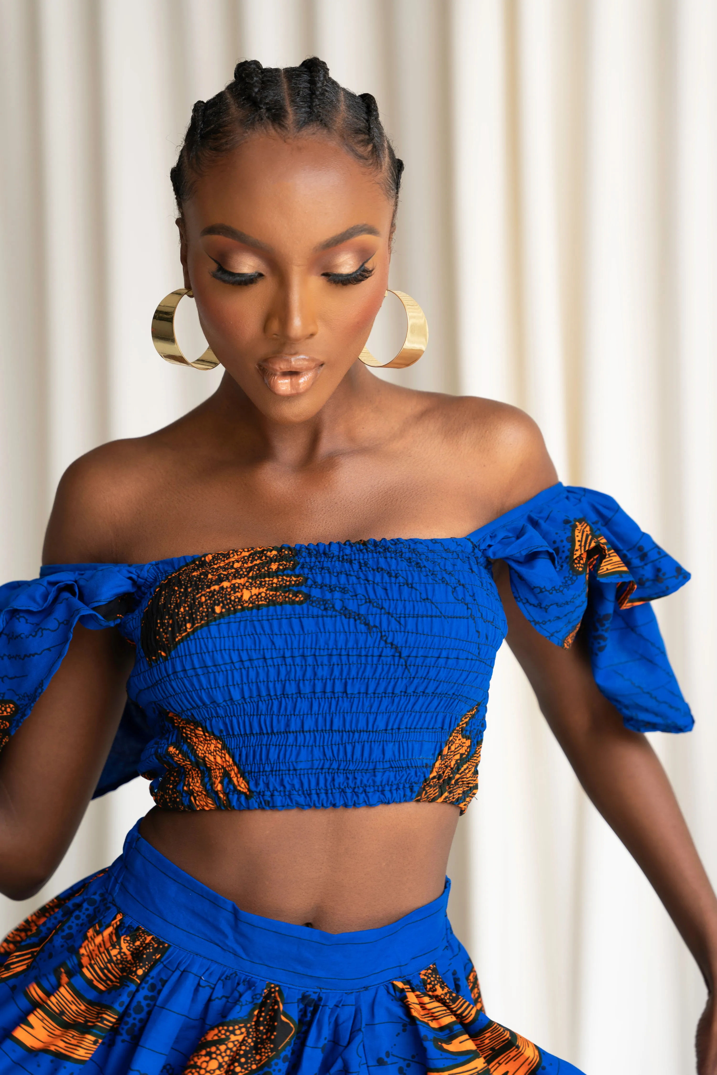 TORI African Print Ruffle Sleeve Crop Top