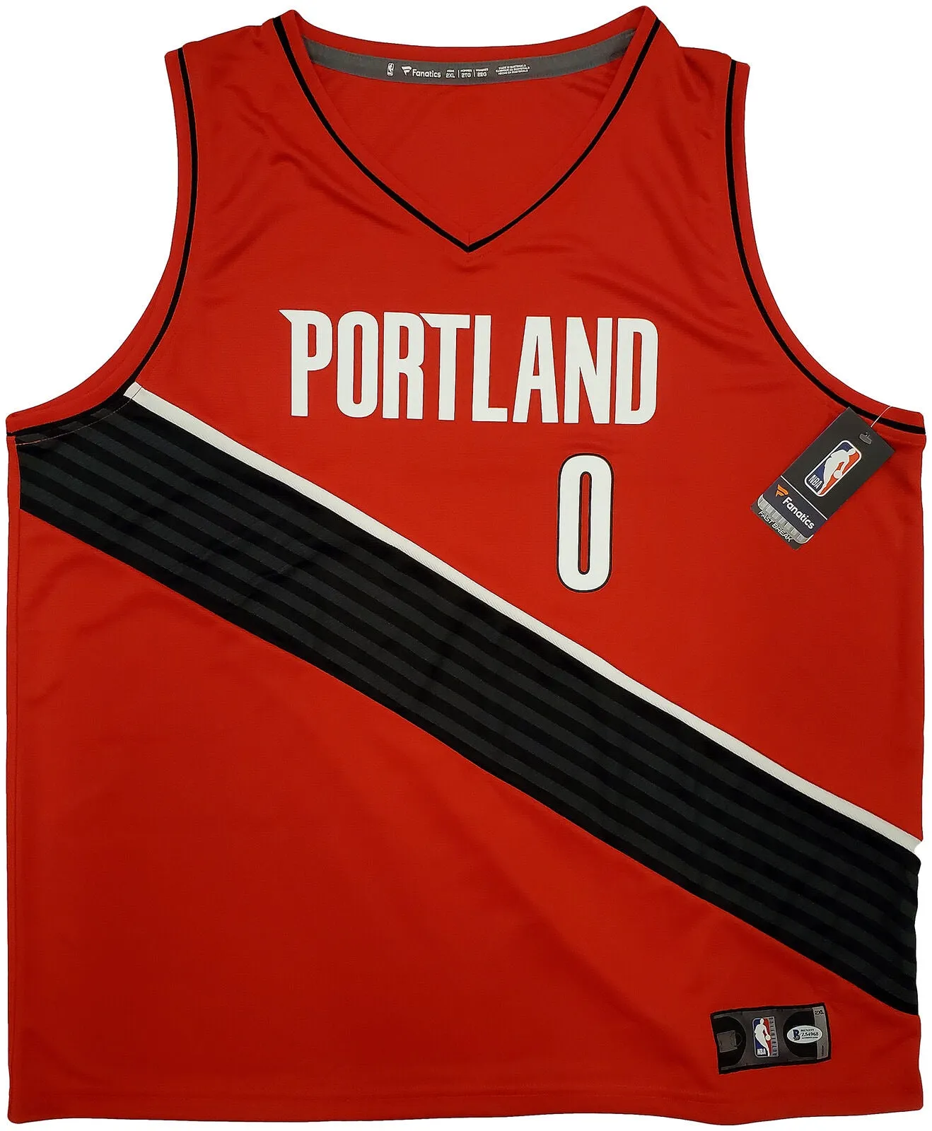 TRAIL BLAZERS DAMIAN LILLARD AUTOGRAPHED RED FANATICS JERSEY XXL BECKETT 196414