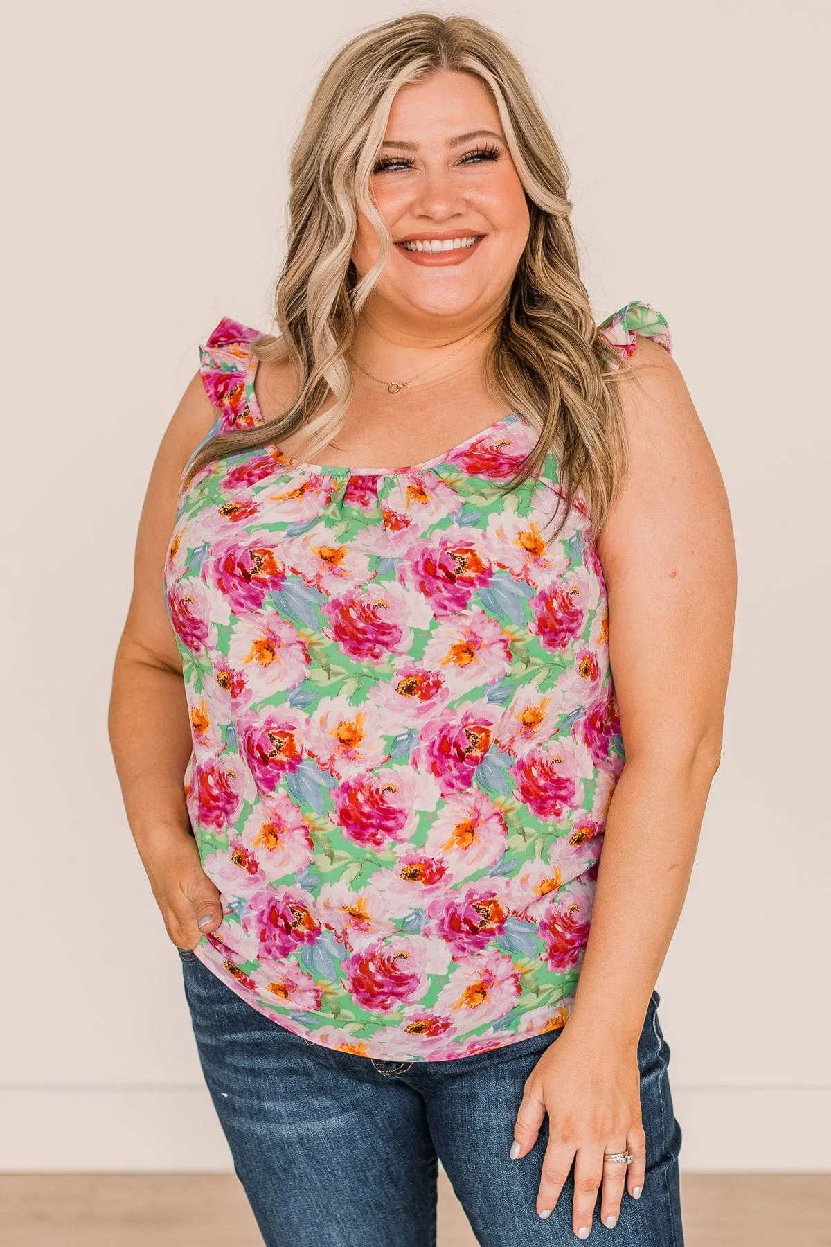 Unbreakable Love Floral Tank Top- Green & Pink