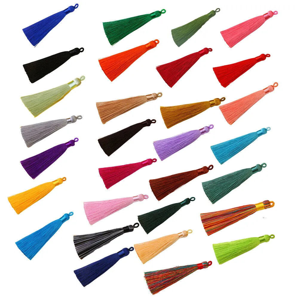 US 30-60Pc 2" Assorted Color Tassel Pendants Wrap Cap Threaded Silk Polyester
