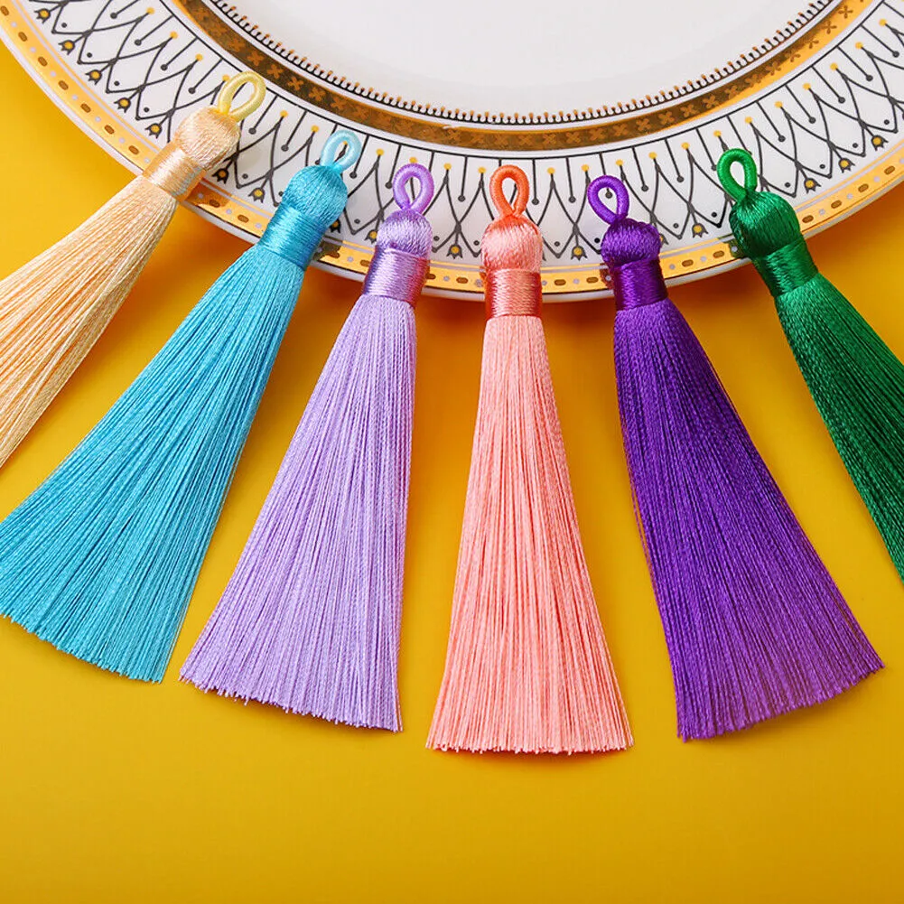 US 30-60Pc 2" Assorted Color Tassel Pendants Wrap Cap Threaded Silk Polyester