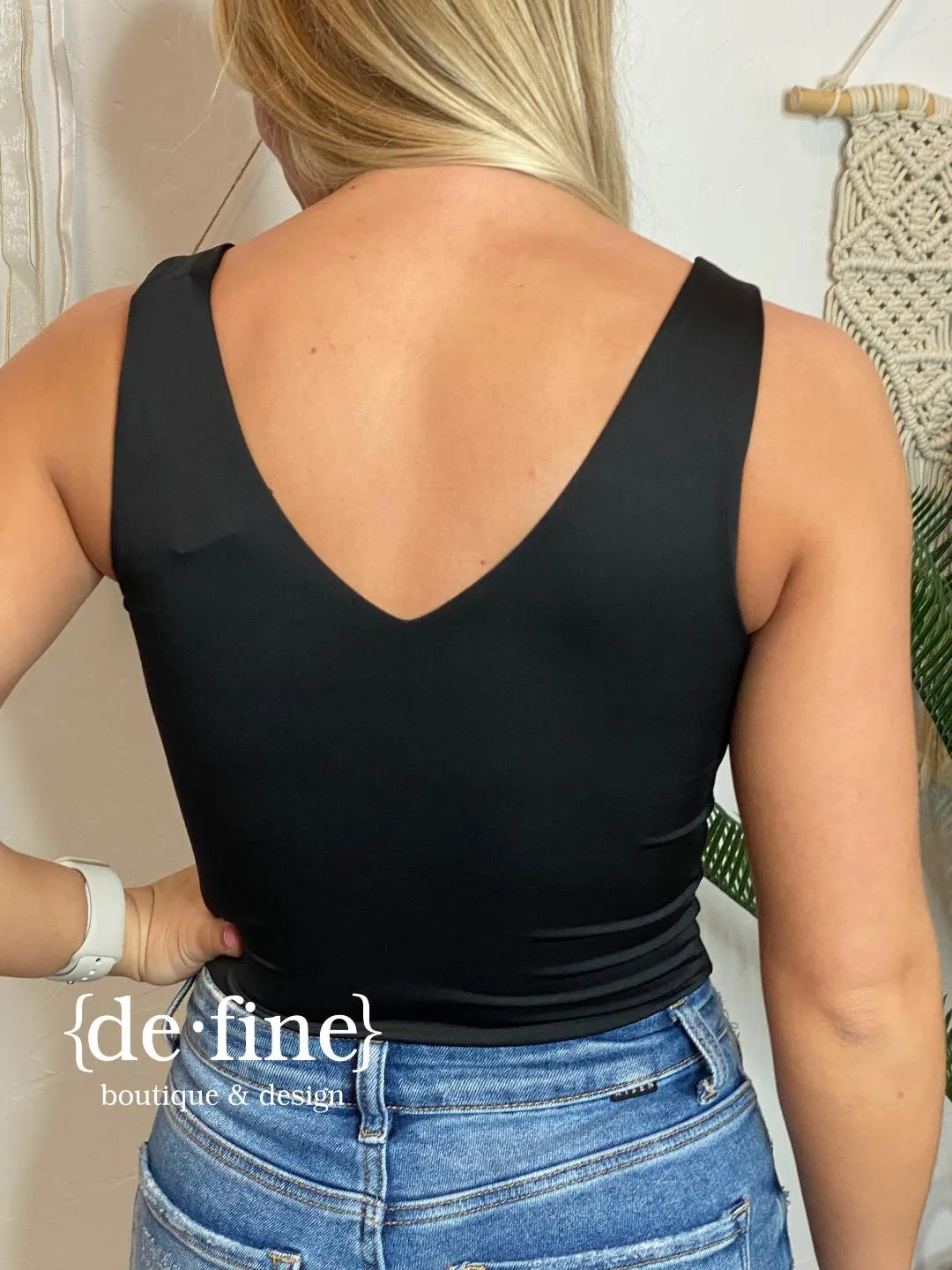 V-Neck Bodysuit in Black, White, Blue & Mocha
