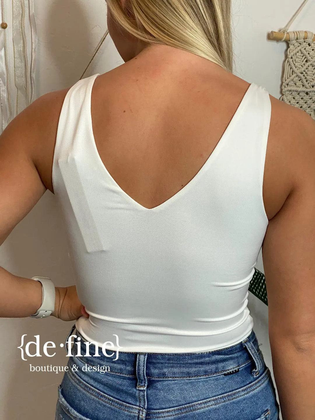 V-Neck Bodysuit in Black, White, Blue & Mocha