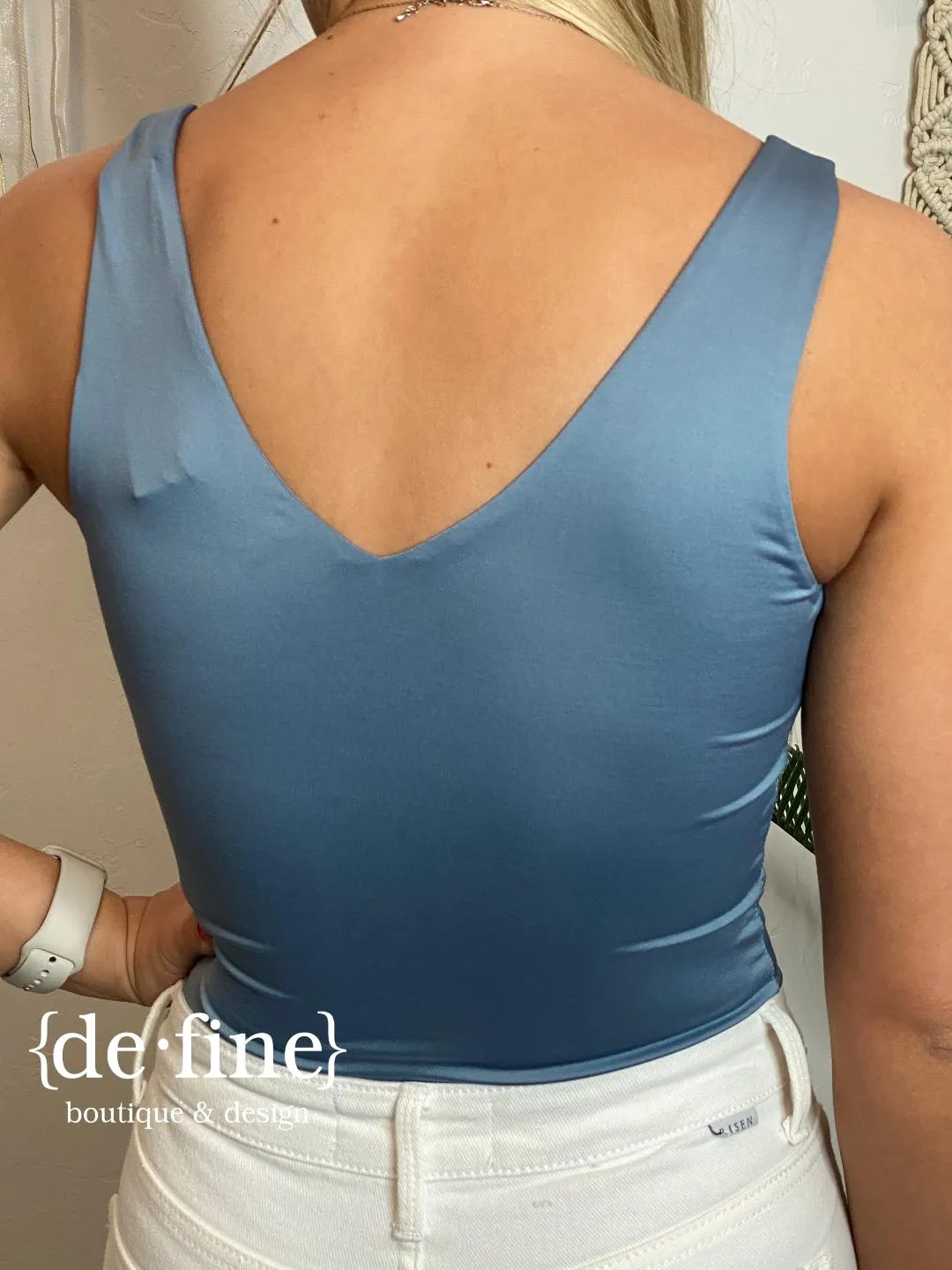V-Neck Bodysuit in Black, White, Blue & Mocha