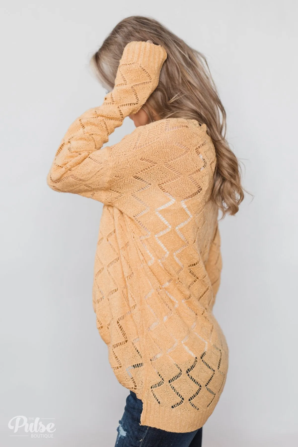 V-Neck Pointelle Knit Pullover - Mustard