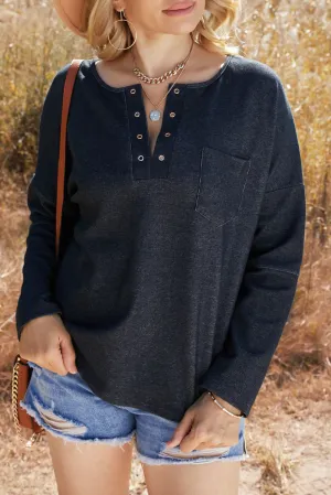 V Neck Washed Grommet Top