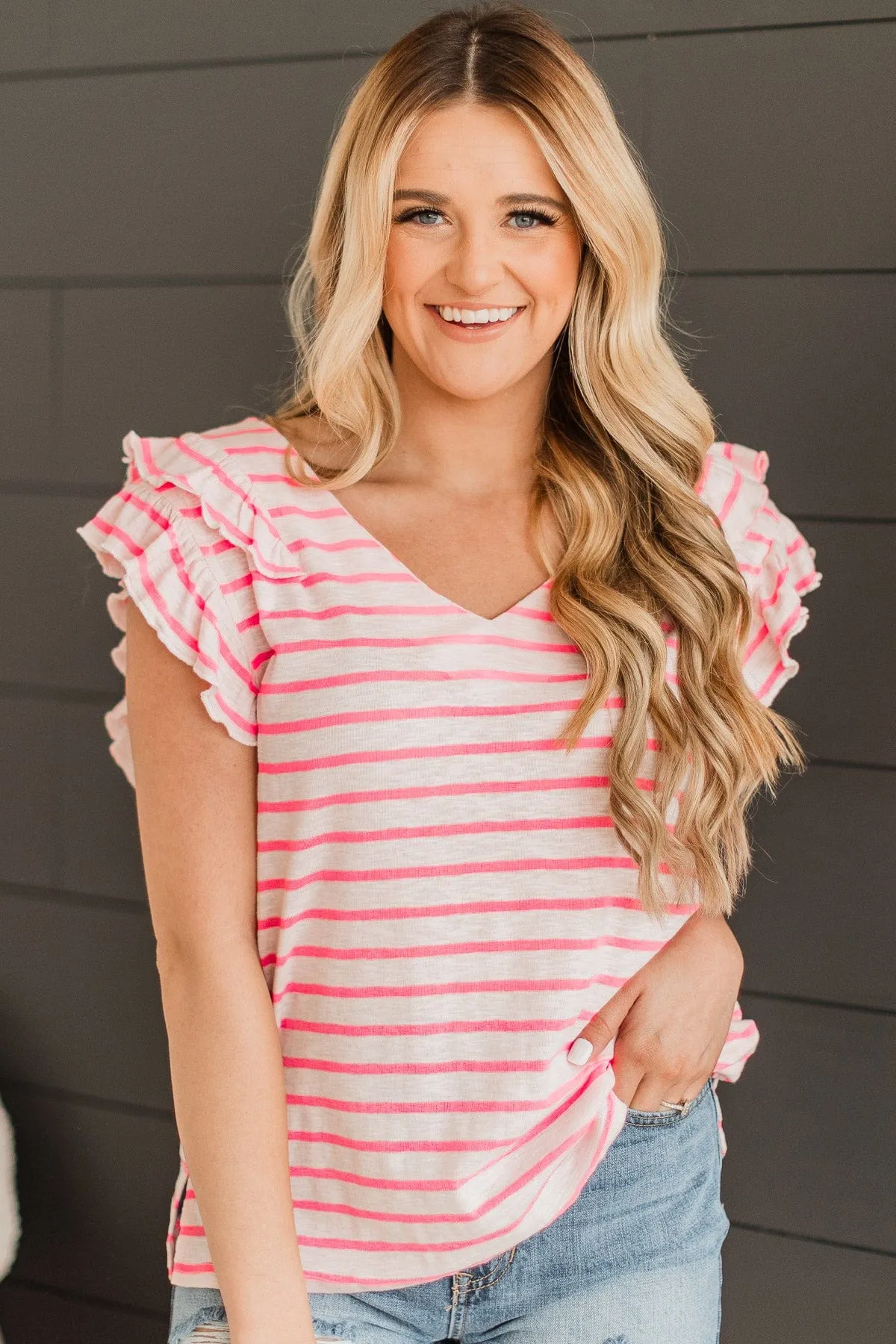 Vibrant Presence Striped Top- Ivory & Pink