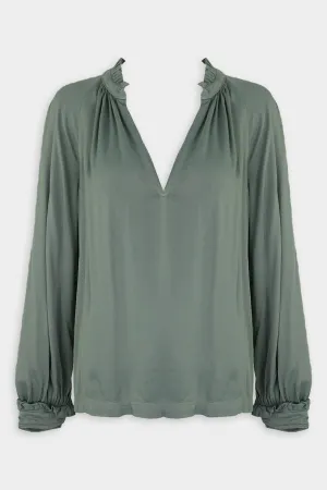 Victorian Ruffle Blouse in Moss