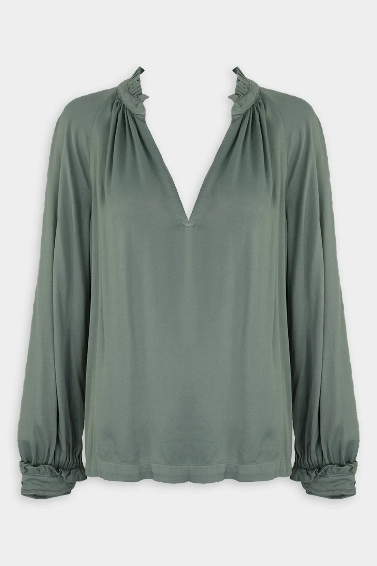 Victorian Ruffle Blouse in Moss