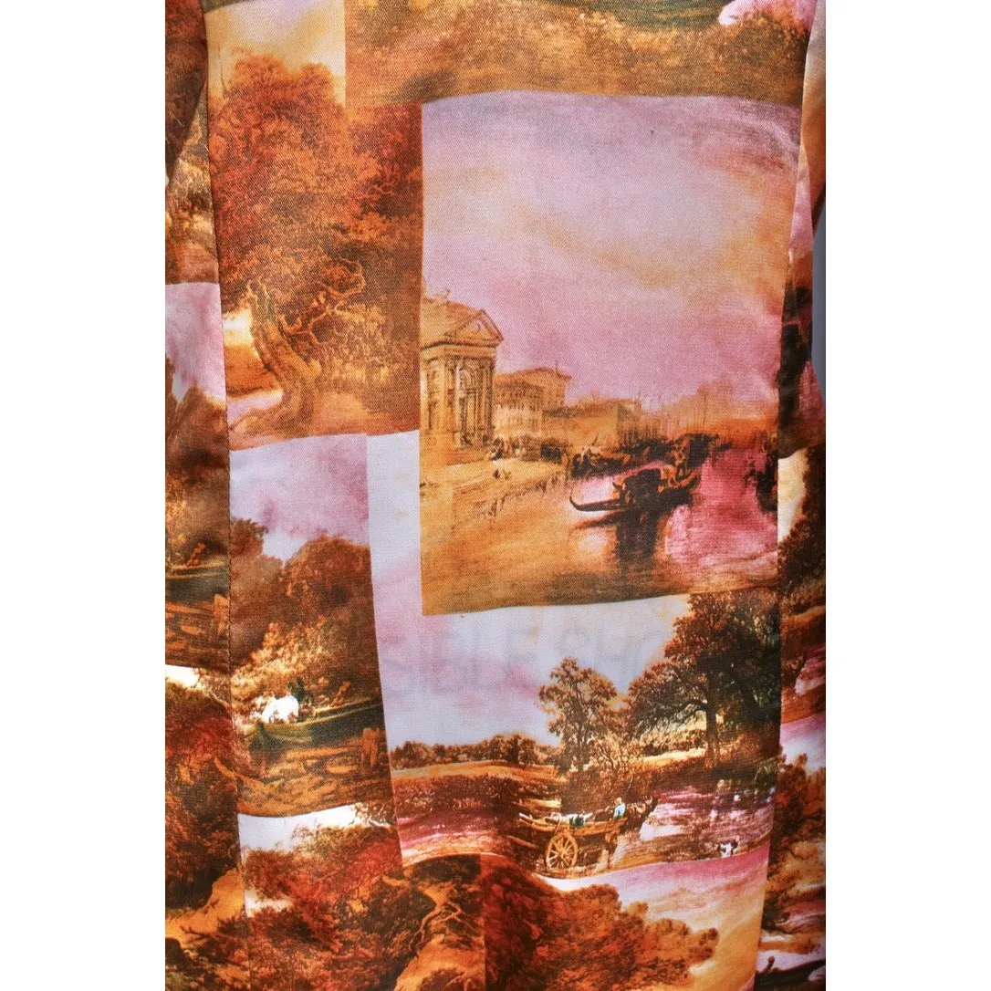 Vtg Womens 70s Halter Maxi Dress Photo Print Pink Orange Disco S Acetate