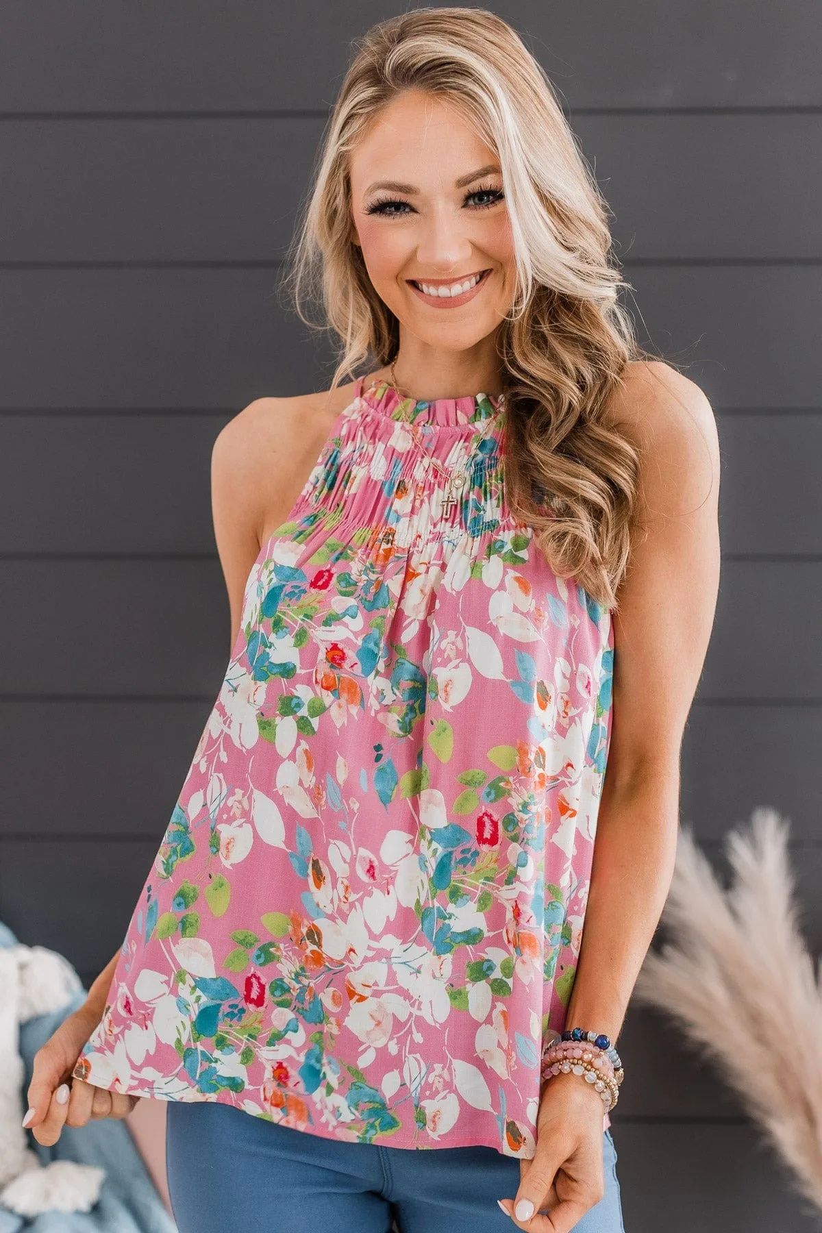 Watch Me Bloom Floral Tank Top- Pink