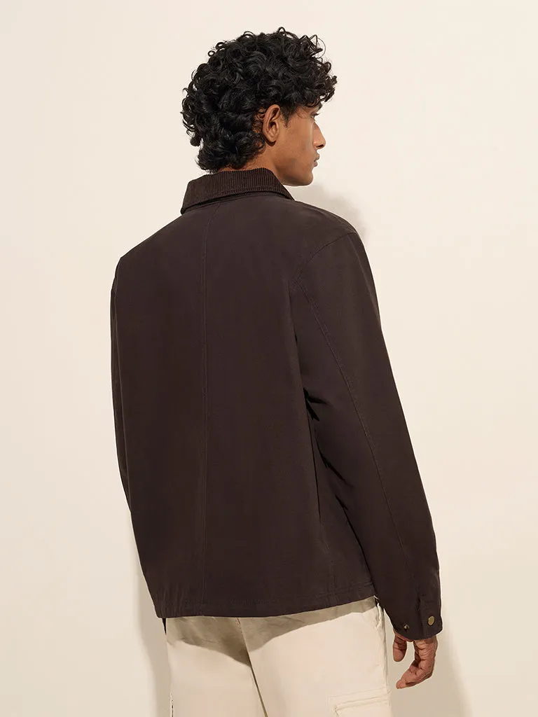 WES Casuals Dark Brown Relaxed-Fit Cotton Jacket