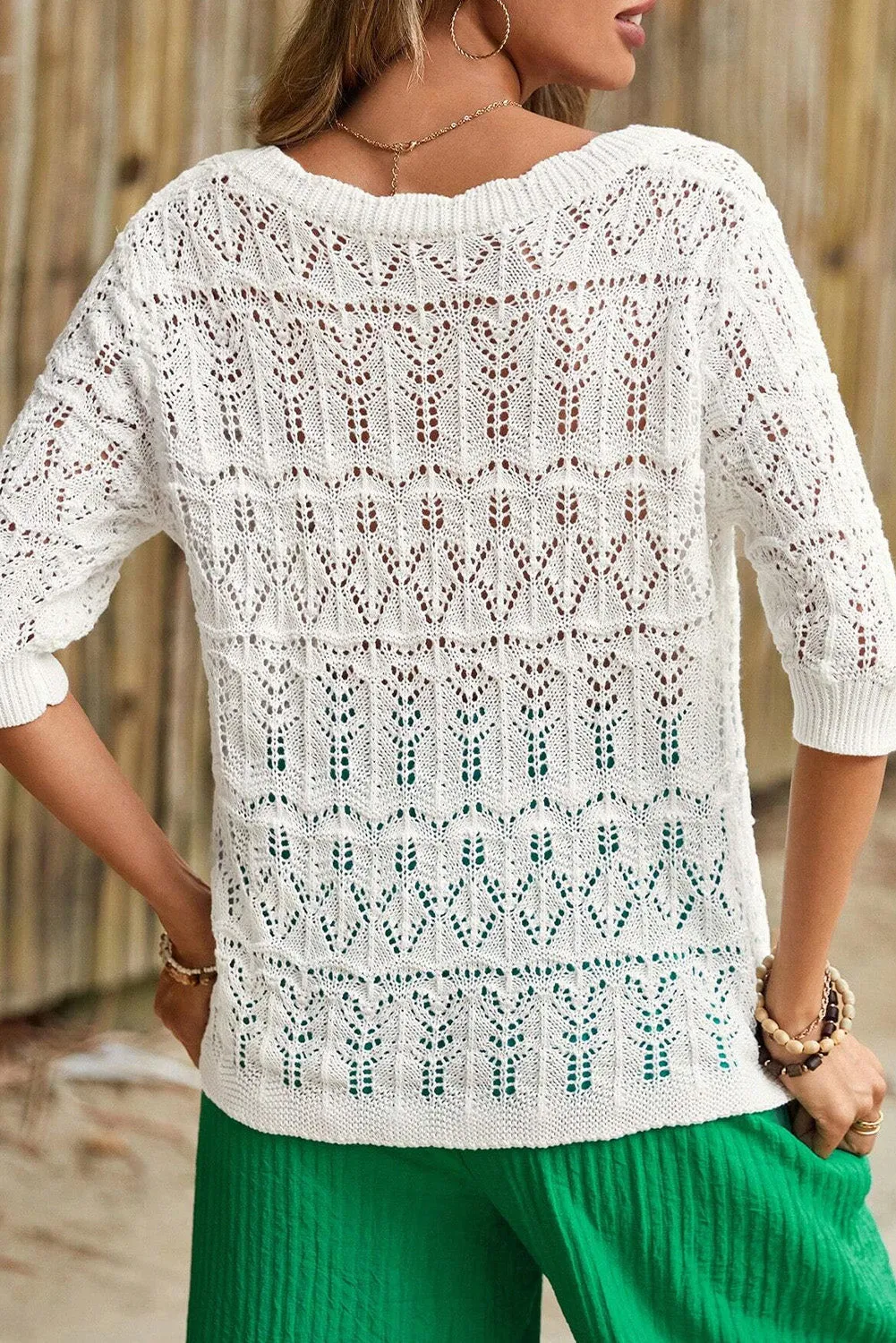 White Frenchy Hollow Out Knitted V Neck Cardigan