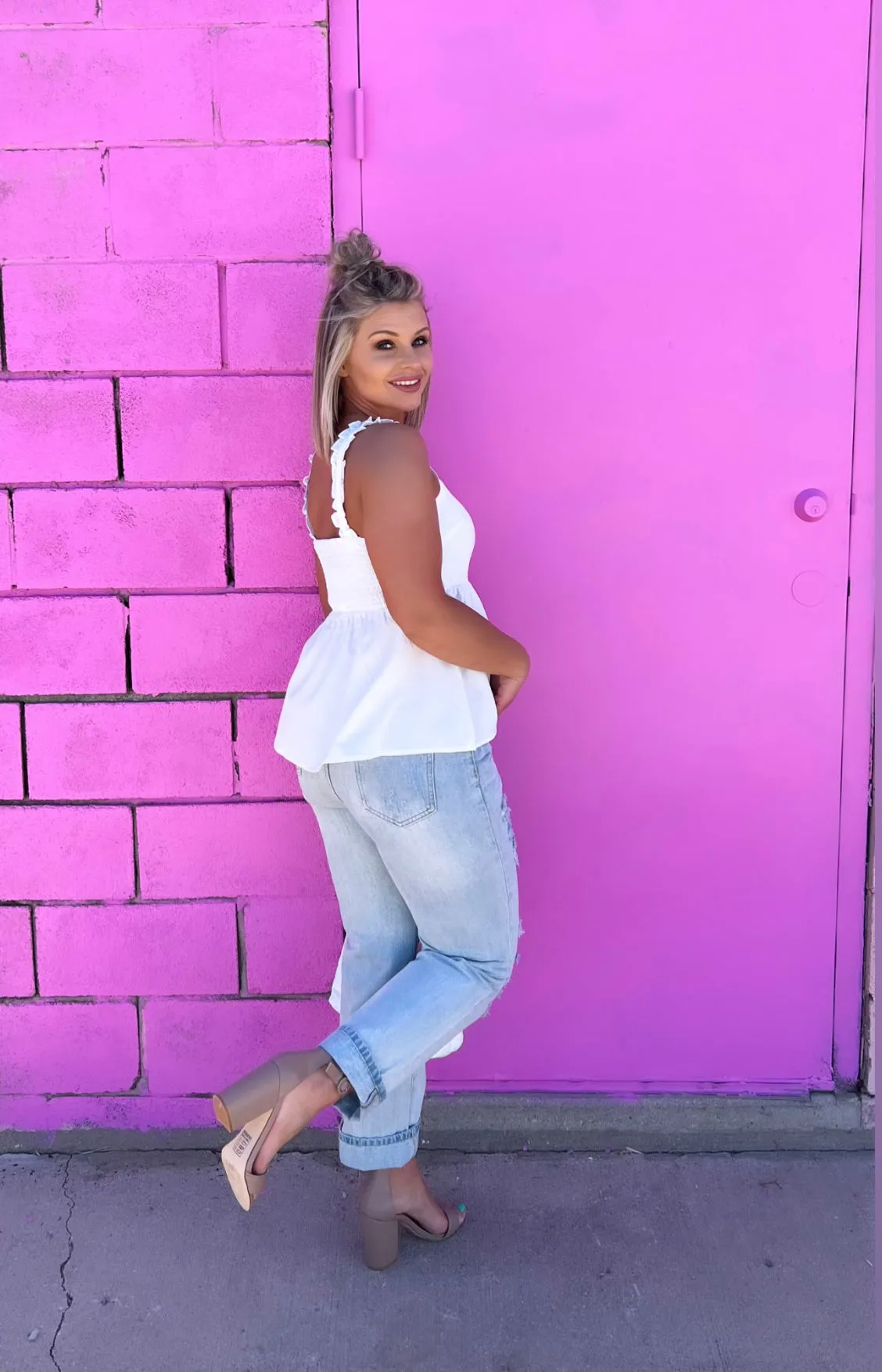 White Ruffle Tank