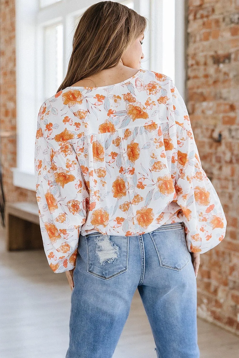 White Tassel Tie V Neck Floral Boho Blouse