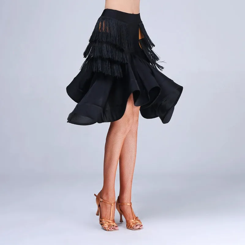 women girls Black Latin dance fringed skirts Black-pool fringed fish bones hip-wrapped exercise skirt