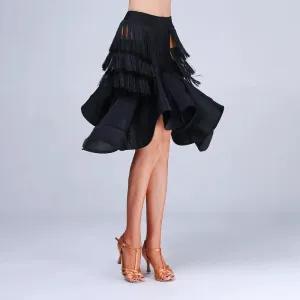women girls Black Latin dance fringed skirts Black-pool fringed fish bones hip-wrapped exercise skirt