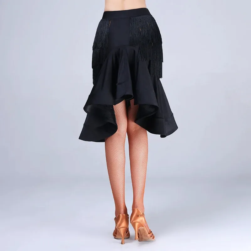 women girls Black Latin dance fringed skirts Black-pool fringed fish bones hip-wrapped exercise skirt