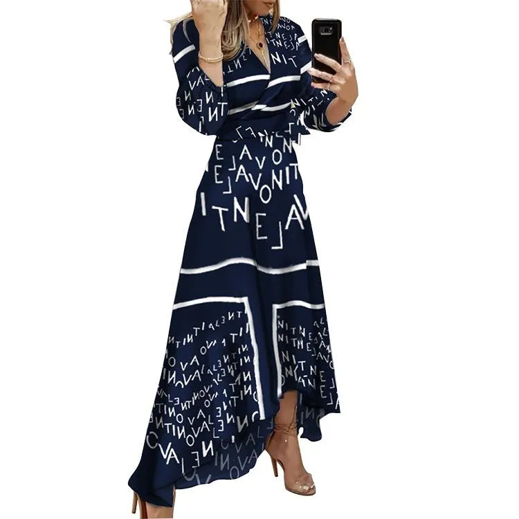Women Letter Print Irregular Long Dresses