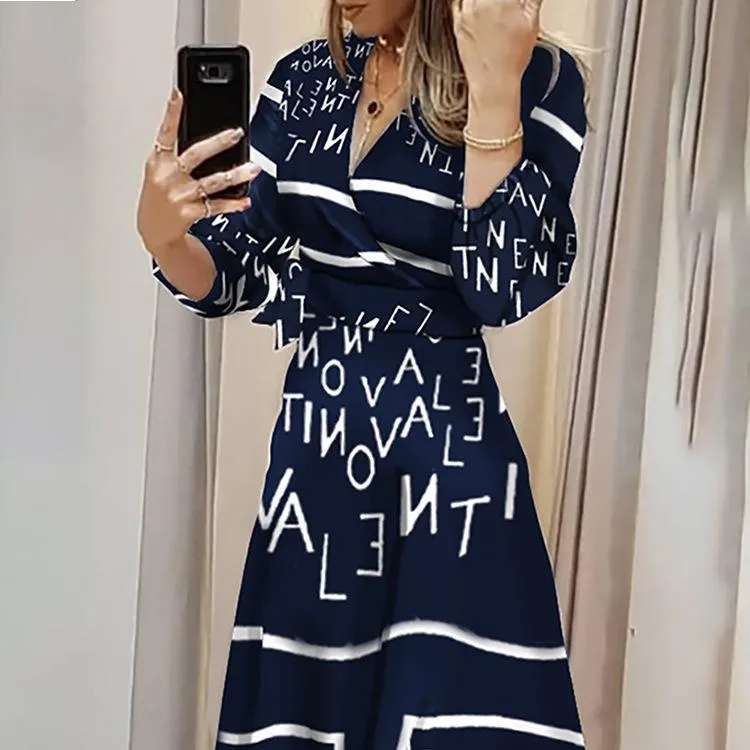 Women Letter Print Irregular Long Dresses
