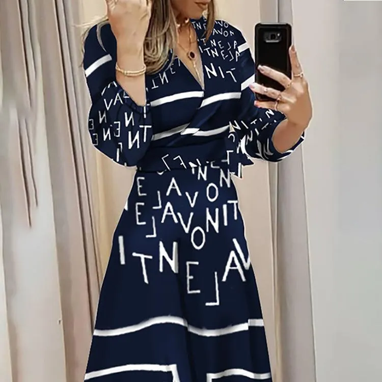 Women Letter Print Irregular Long Dresses