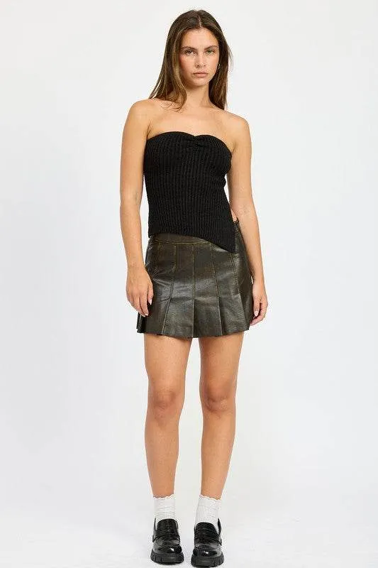 Women's Faux Leather Pleated Mini Skirt