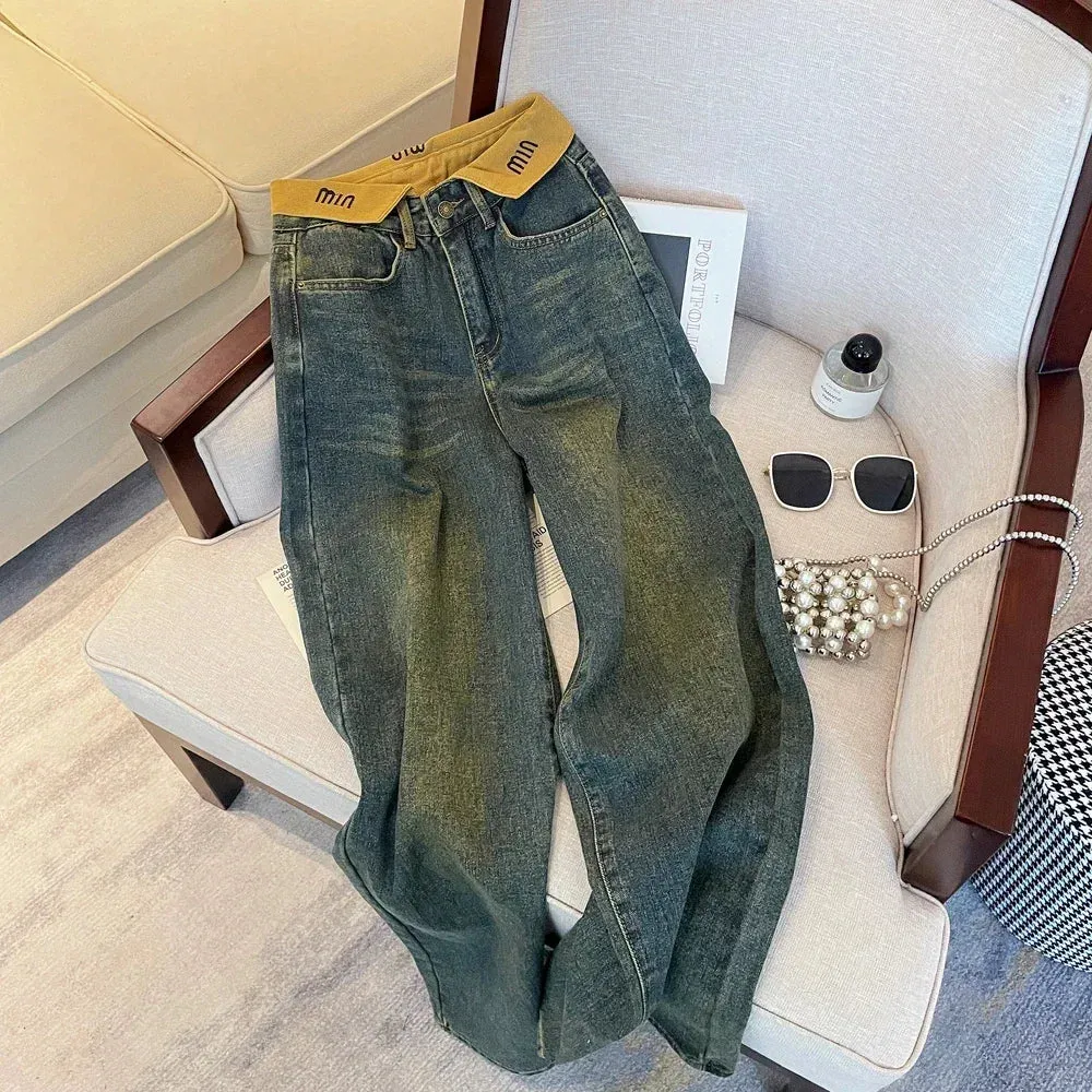 Women's High-Waisted Wide-Leg Jeans – Casual Straight-Leg Denim Pants