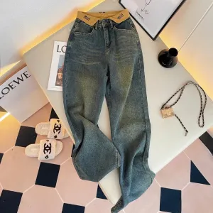 Women's High-Waisted Wide-Leg Jeans – Casual Straight-Leg Denim Pants