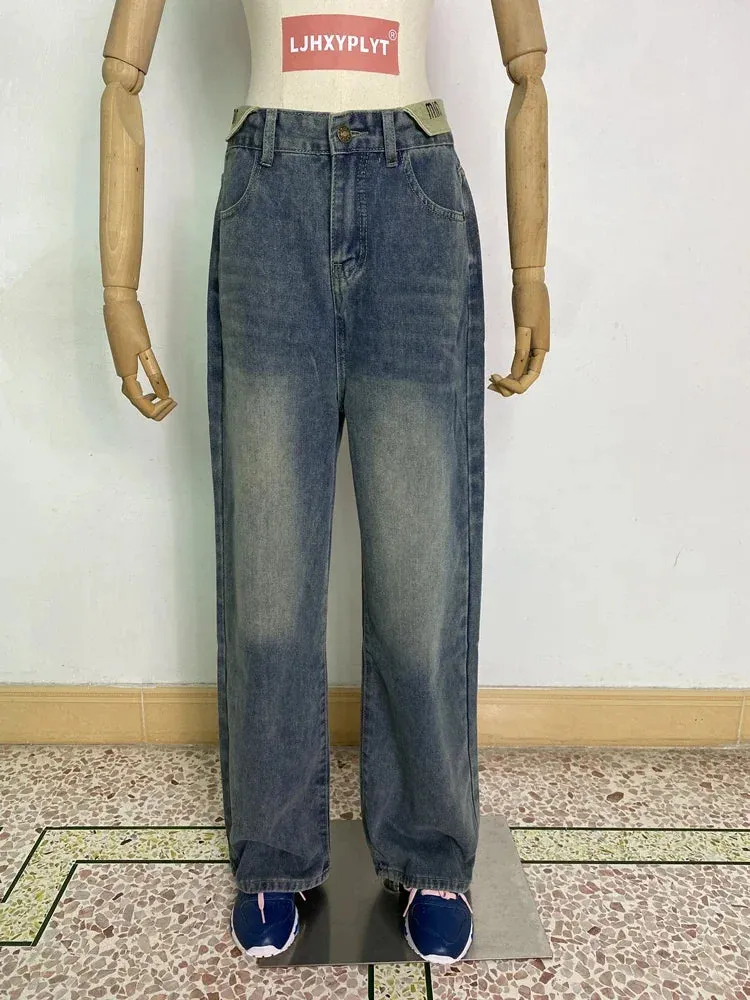 Women's High-Waisted Wide-Leg Jeans – Casual Straight-Leg Denim Pants