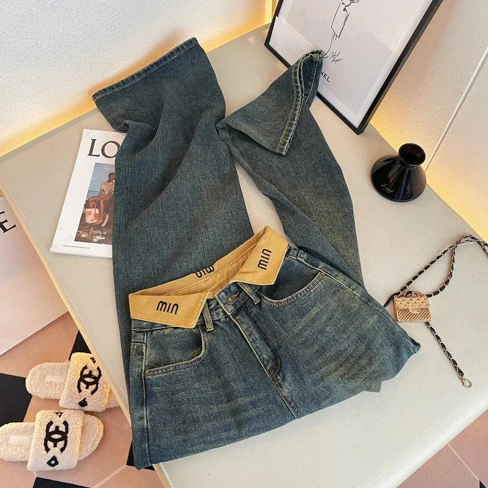 Women's High-Waisted Wide-Leg Jeans – Casual Straight-Leg Denim Pants
