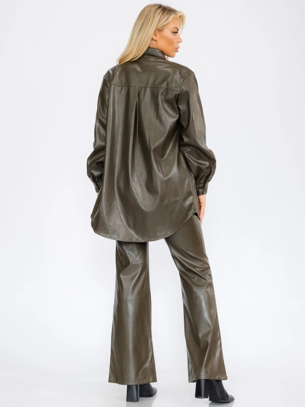 WOMEN'S LONG SLEEVE BUTTON CLOSURE PU PLEATHER JACKET