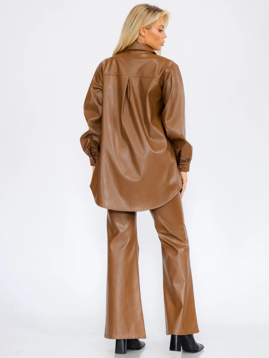 WOMEN'S LONG SLEEVE BUTTON CLOSURE PU PLEATHER JACKET