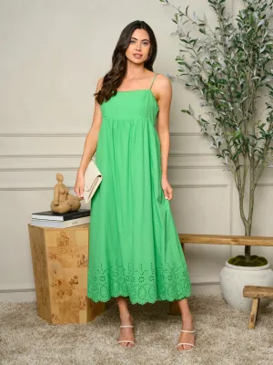WOMEN'S SLEEVELESS EYELET DETAILED MAXI DRESS