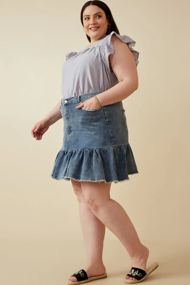 Womens Smocked Detail Ruffle Shoulder Top