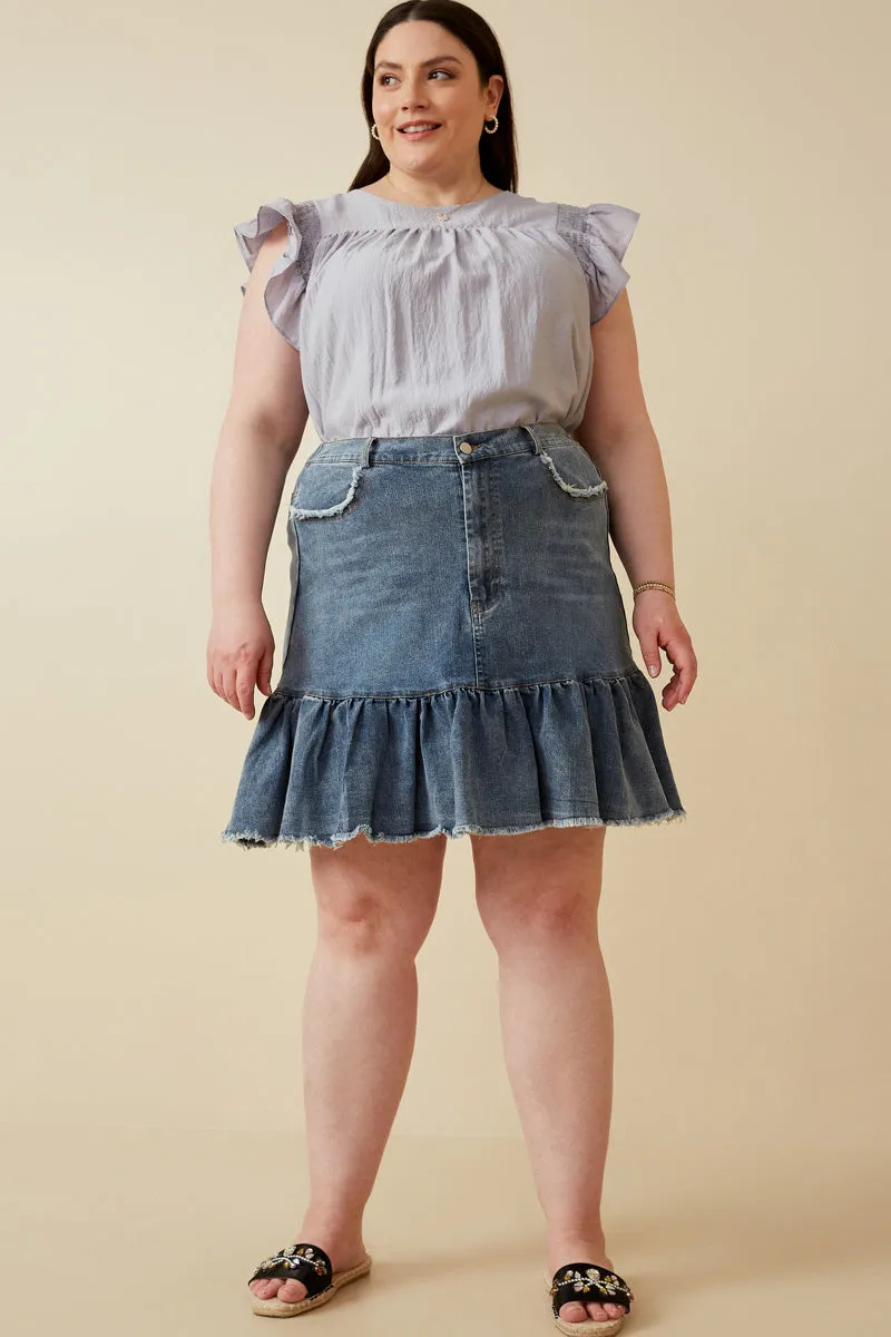 Womens Smocked Detail Ruffle Shoulder Top
