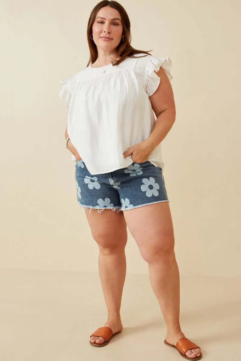 Womens Smocked Detail Ruffle Shoulder Top