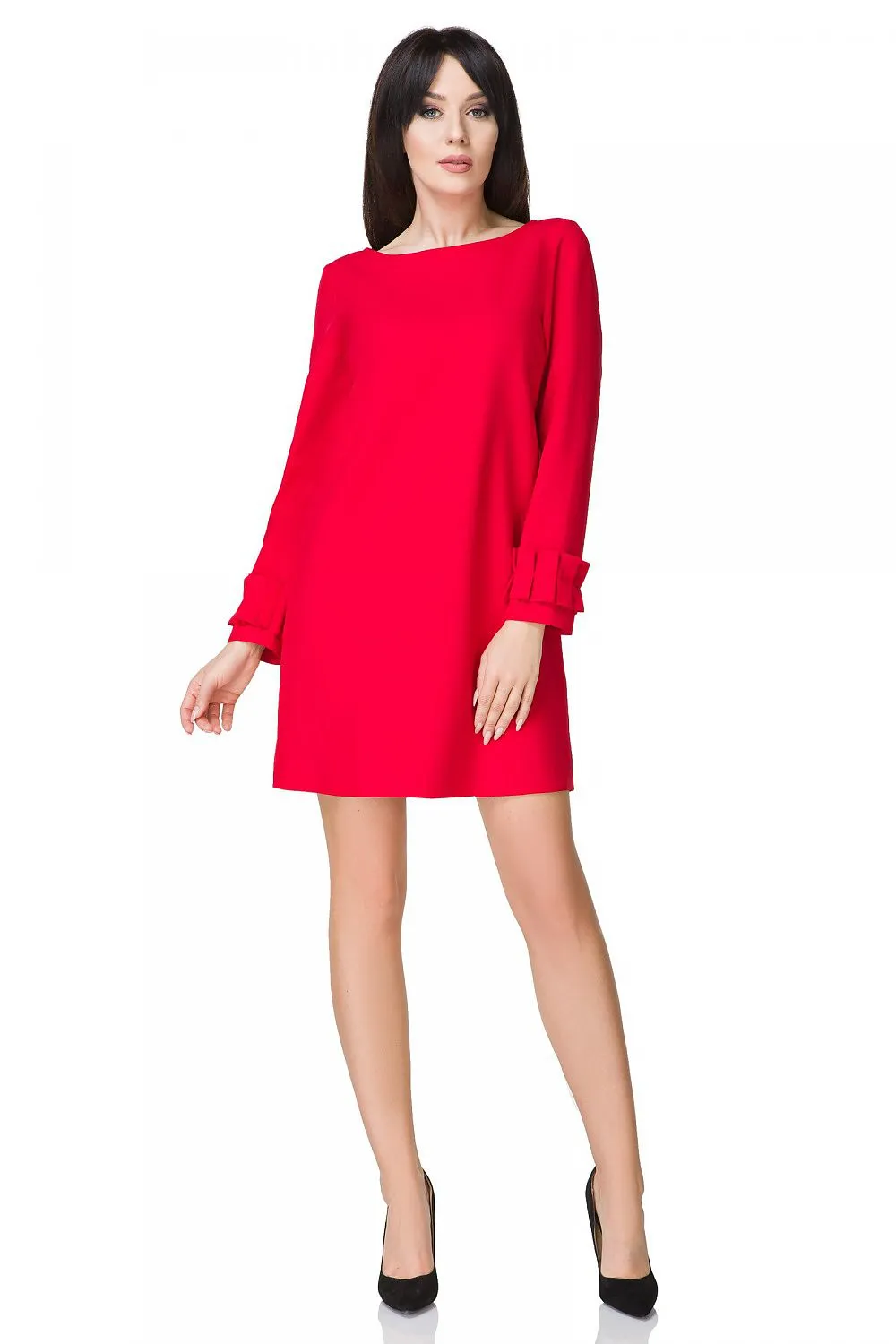 Women’s White Long Sleeve Shift Cocktail Mini Dress with Puff Cuffs