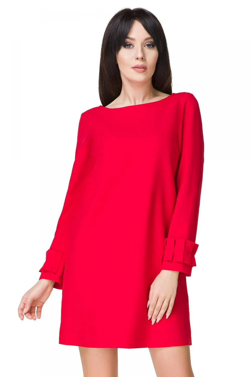 Women’s White Long Sleeve Shift Cocktail Mini Dress with Puff Cuffs