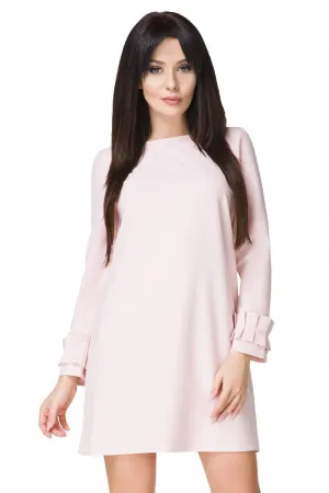 Women’s White Long Sleeve Shift Cocktail Mini Dress with Puff Cuffs