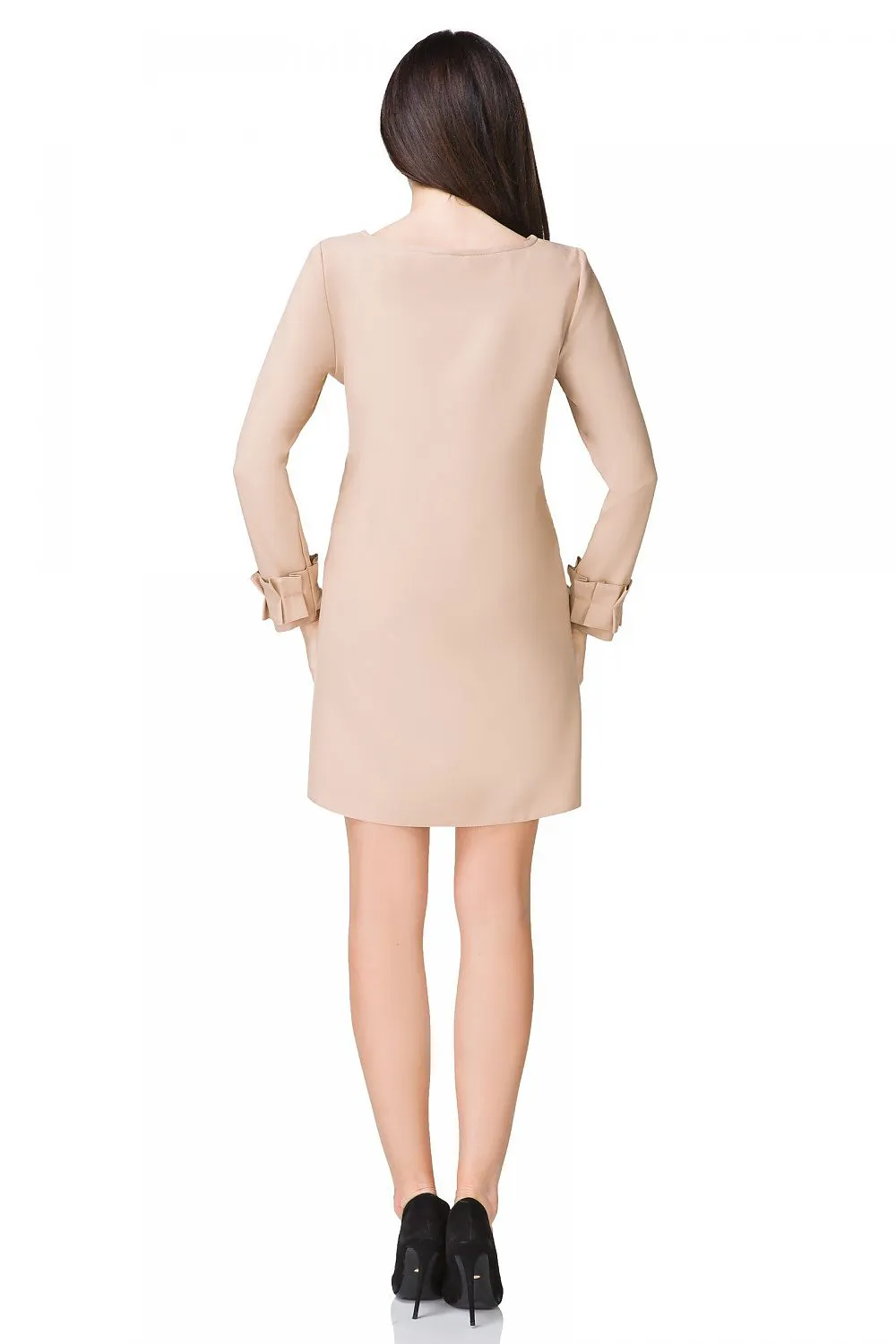 Women’s White Long Sleeve Shift Cocktail Mini Dress with Puff Cuffs