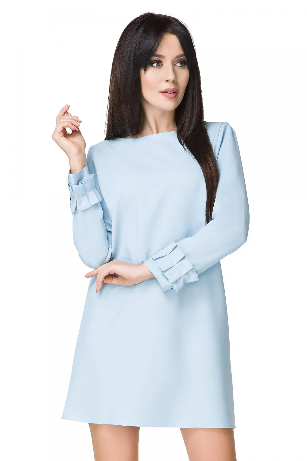 Women’s White Long Sleeve Shift Cocktail Mini Dress with Puff Cuffs