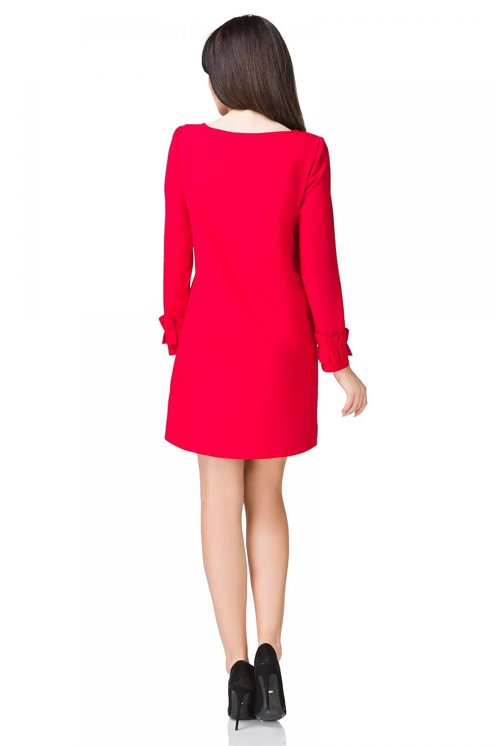 Women’s White Long Sleeve Shift Cocktail Mini Dress with Puff Cuffs