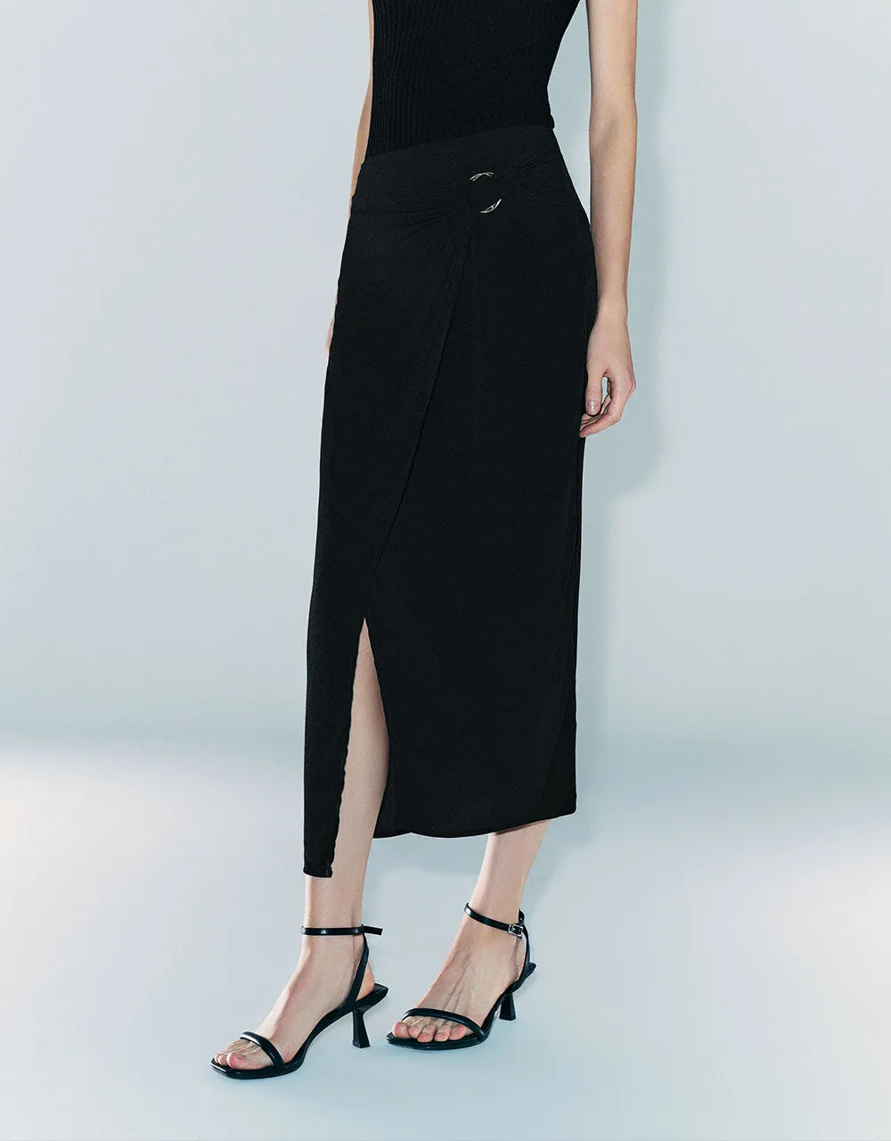 Wrapped Midi Straight Skirt