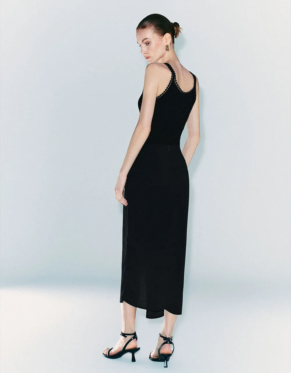Wrapped Midi Straight Skirt