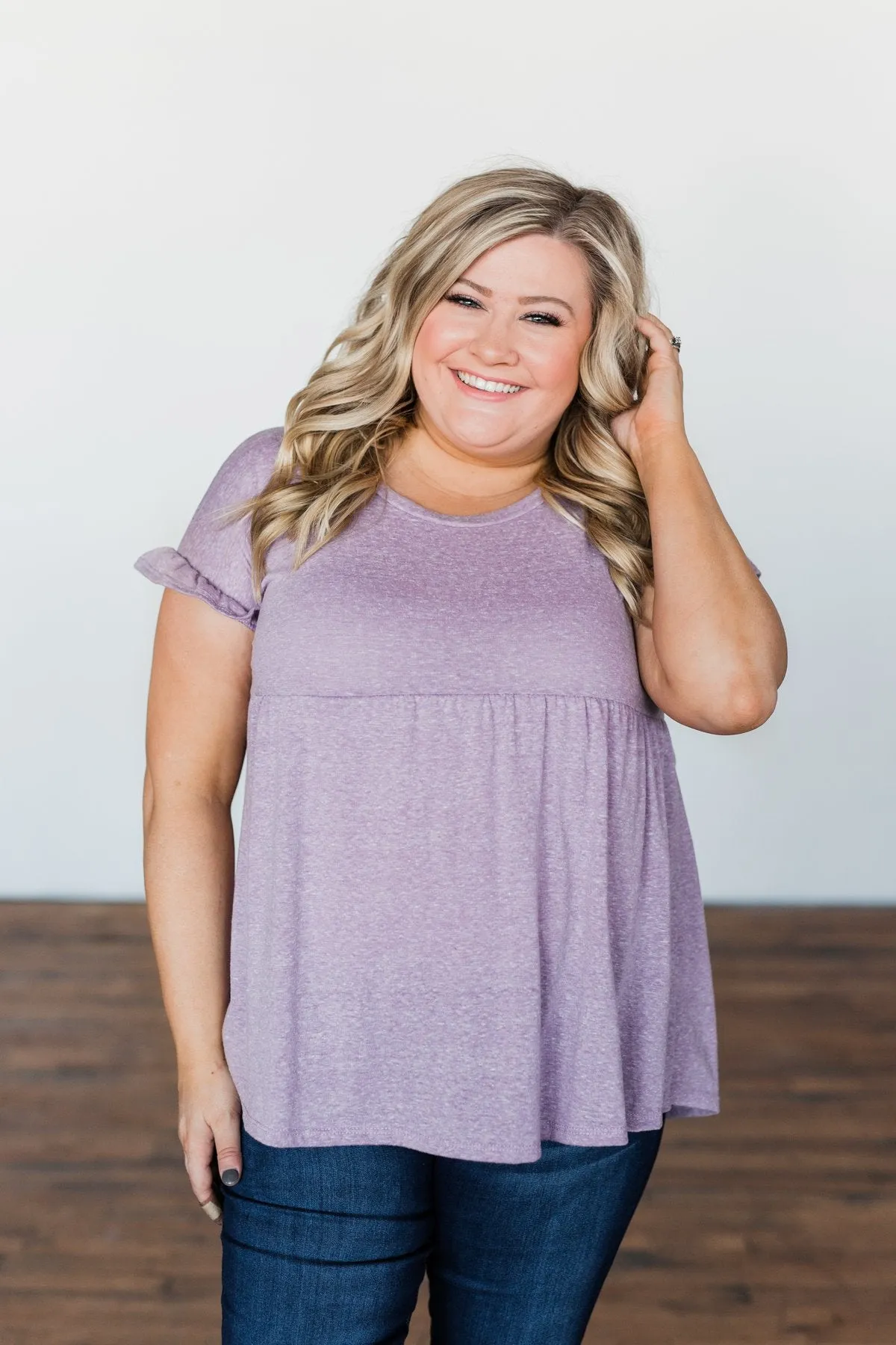 Write This Down Babydoll Top- Heathered Lilac